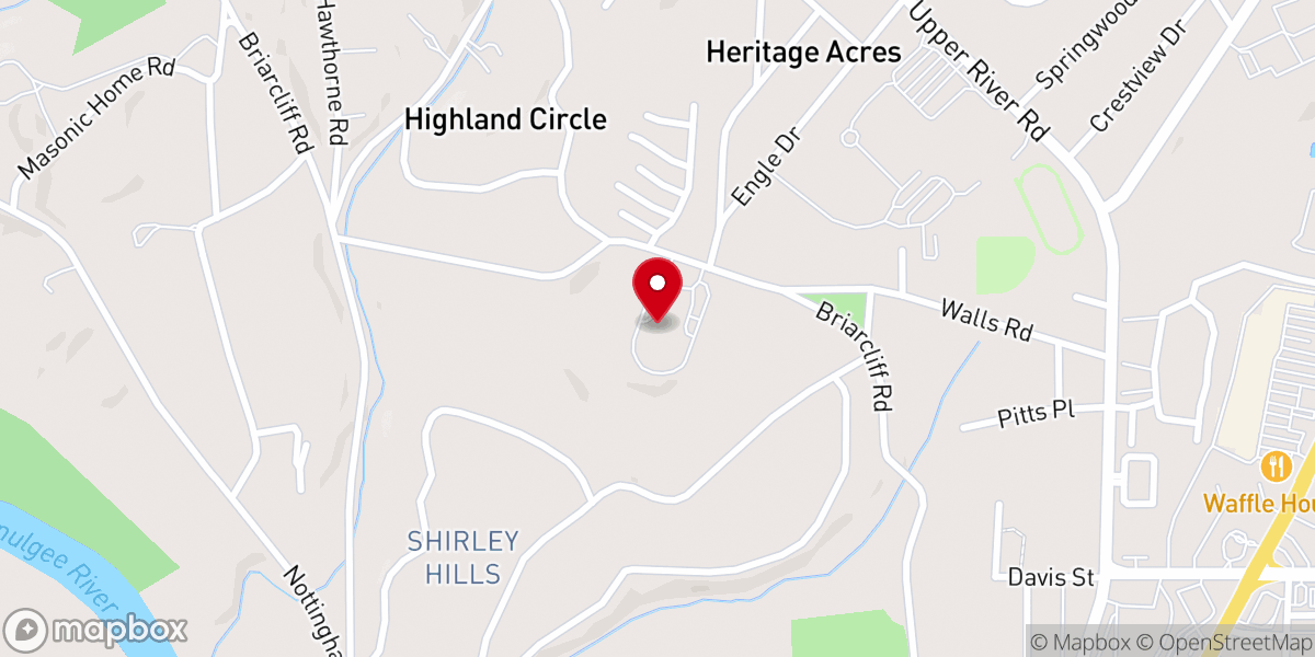 Map showing location of Highland Hills Church