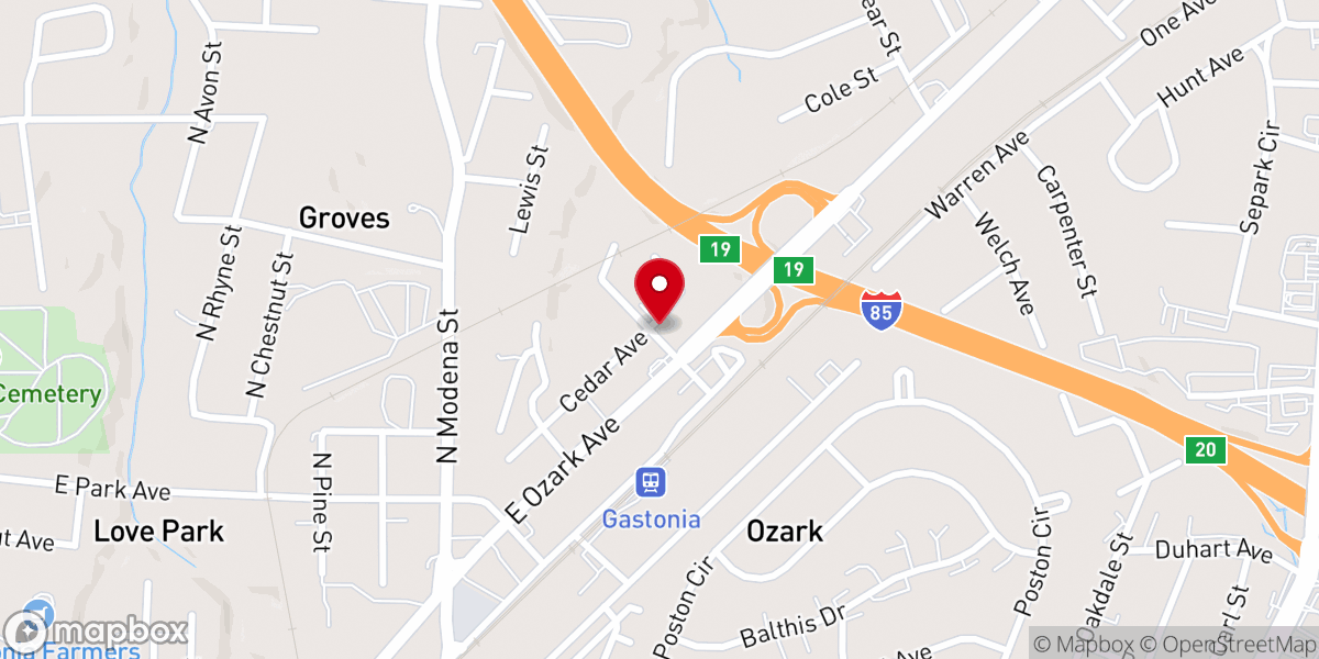 Map showing location of East Gastonia Church of God