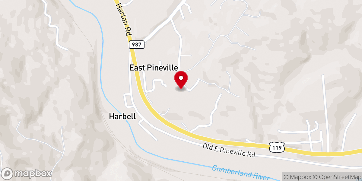 Map showing location of East Pineville Baptist Church