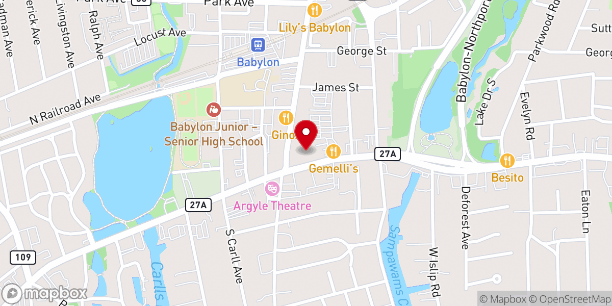Map showing location of First Presbyterian Church of Babylon