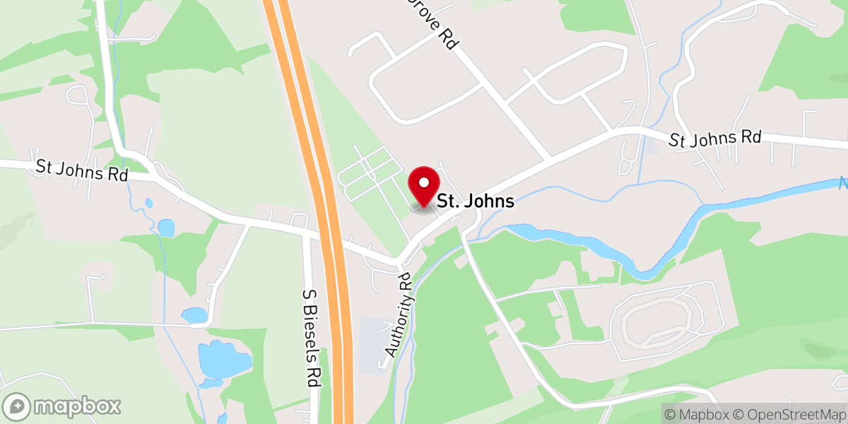 Map showing location of St. John's Evangelical Lutheran Church