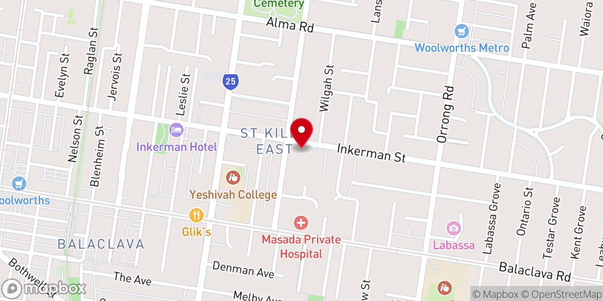 Map showing location of St James the Great, St Kilda East