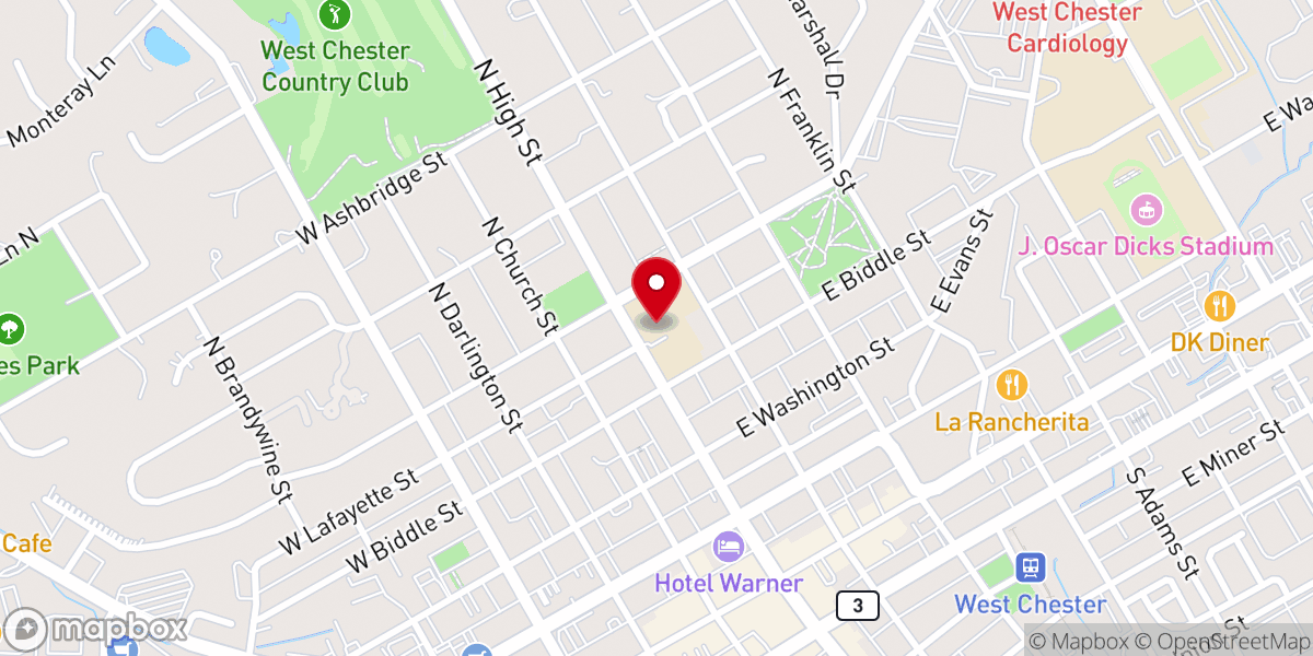 Map showing location of West Chester Friends Meeting
