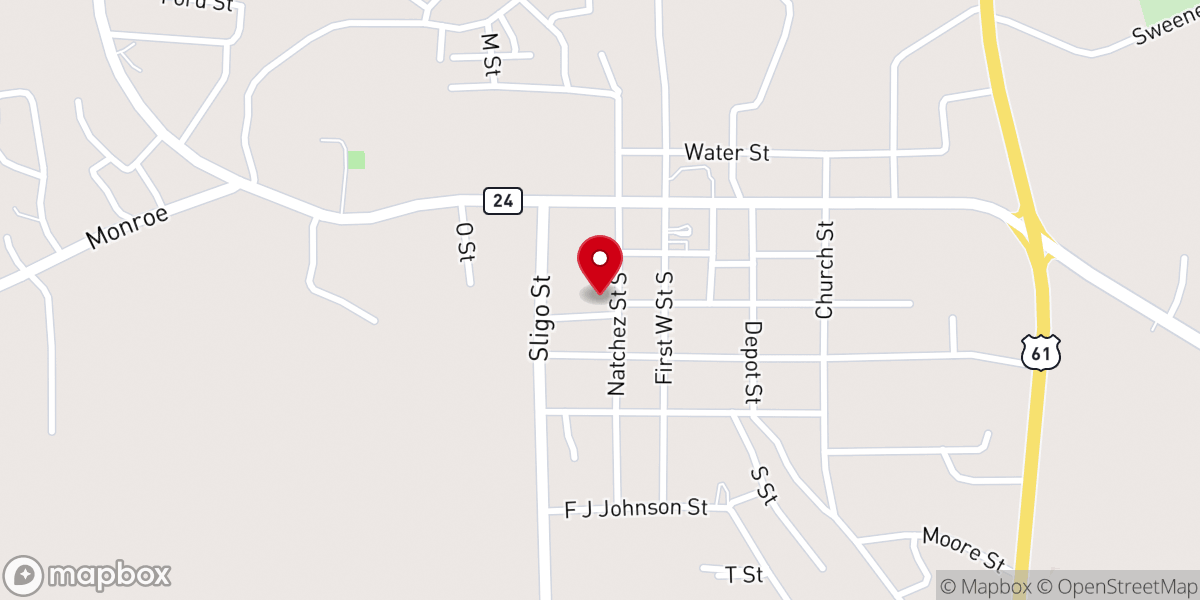 Map showing location of Woodville Baptist Church