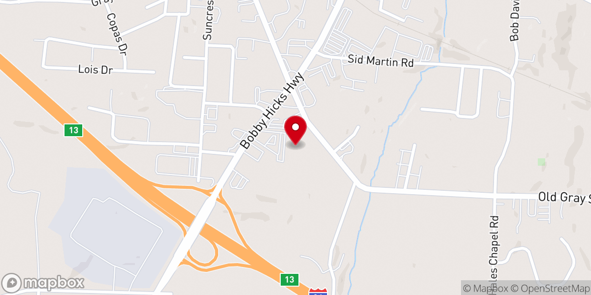 Map showing location of Hope Church Johnson City