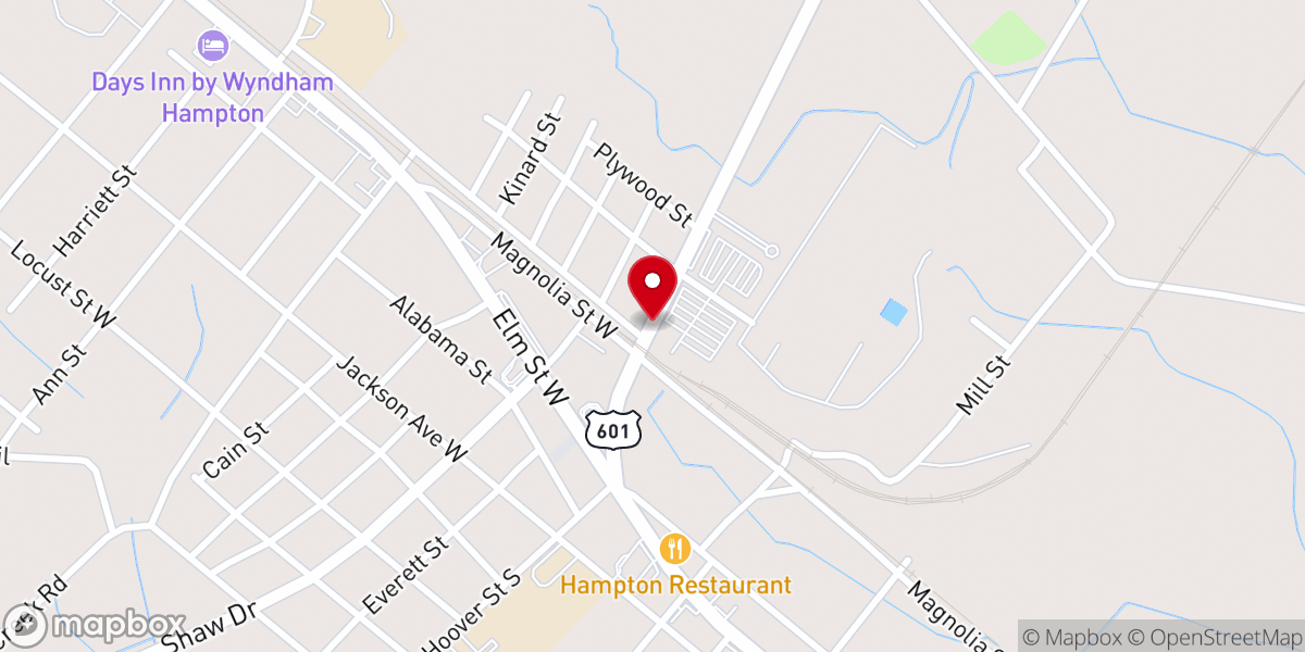 Map showing location of Huspah Missionary Baptist Church