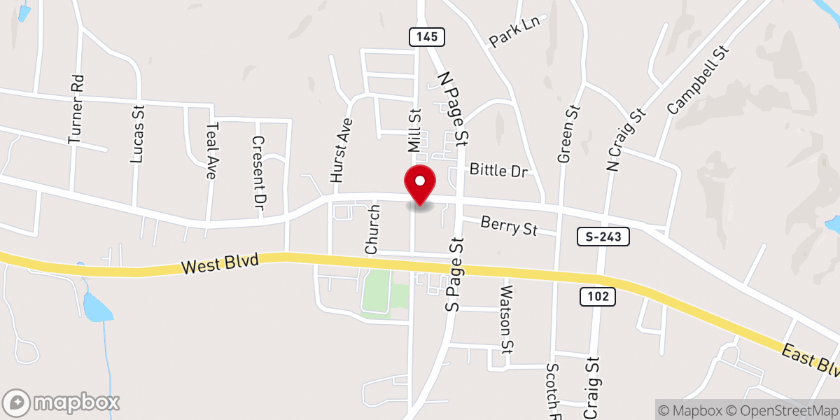 Map showing location of Chesterfield Presbyterian Church
