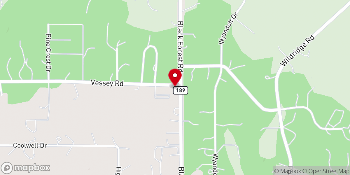Map showing location of Black Forest Chapel