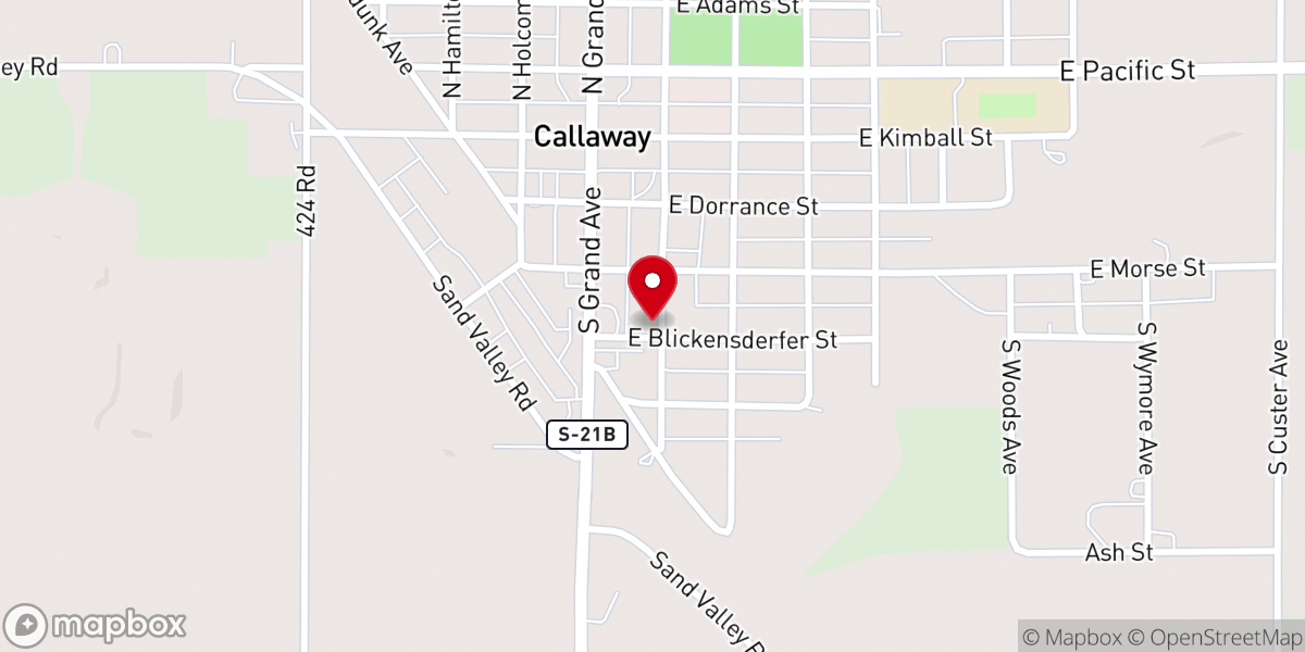 Map showing location of Callaway Lutheran Church
