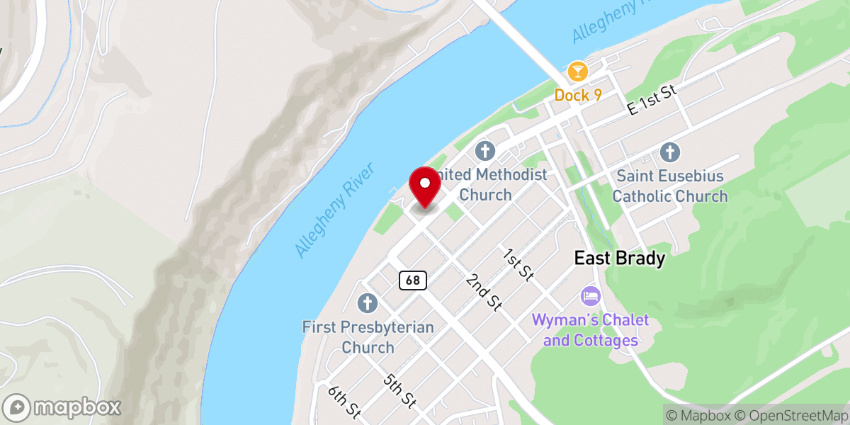 Map showing location of East Brady Baptist Church