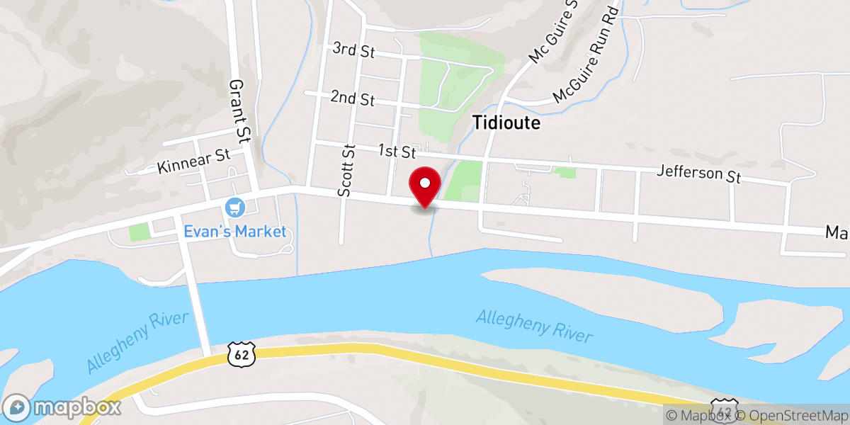 Map showing location of Tidioute Baptist Church