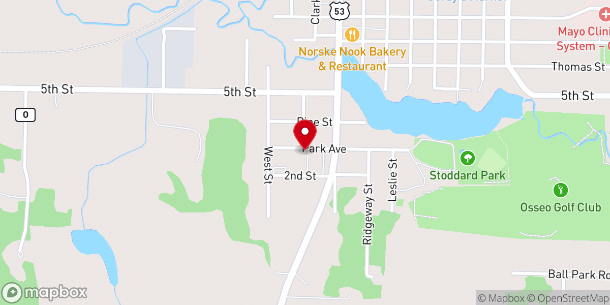 Map showing location of Osseo Evangelical Lutheran Church
