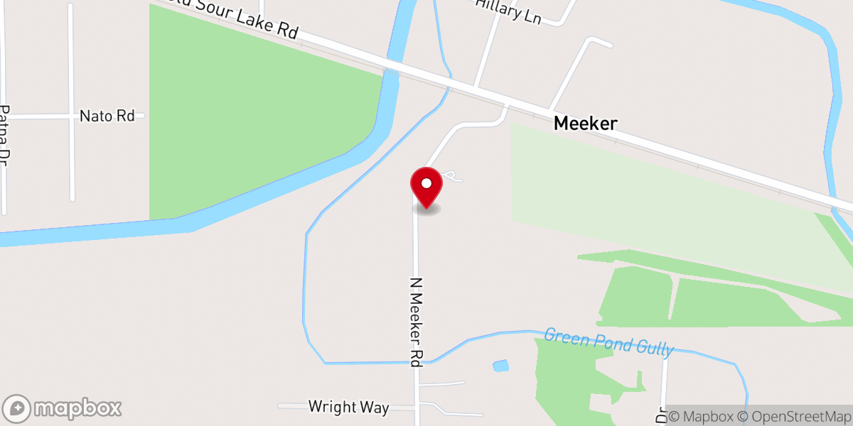 Map showing location of Meeker Baptist Church