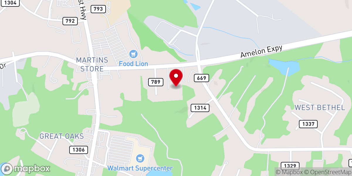Map showing location of Amelon United Methodist Church