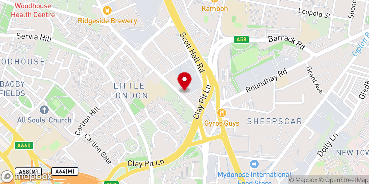 Map showing location of Dunamis International Gospel Centre, Leeds