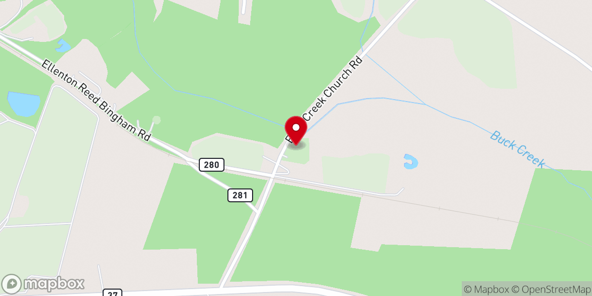Map showing location of Buck Creek Baptist Church