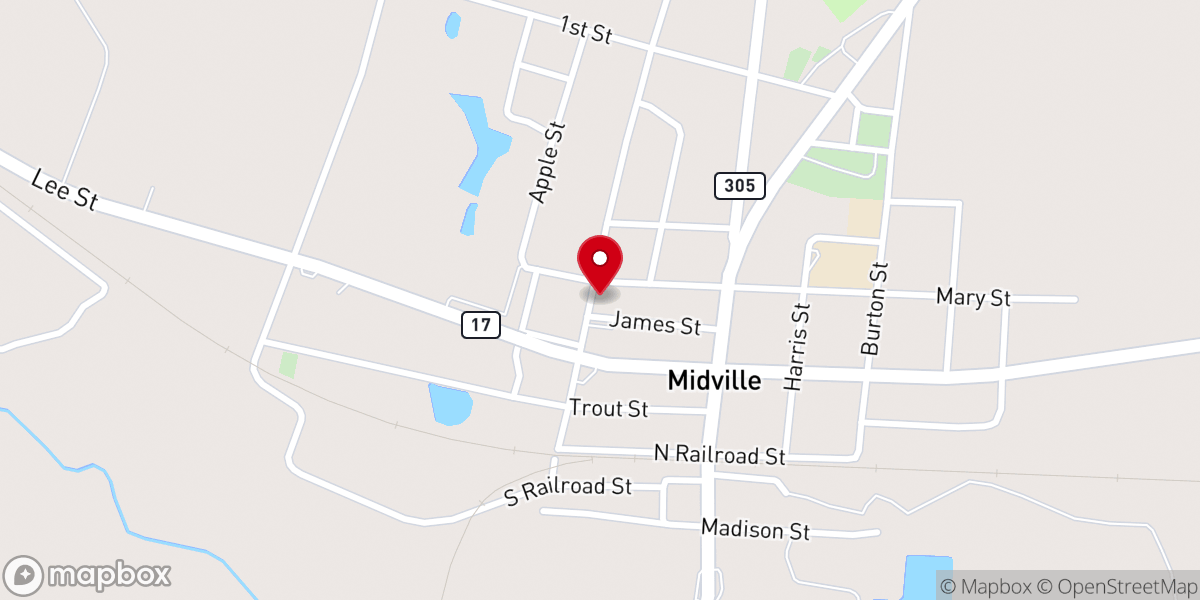 Map showing location of Midville First Baptist Church