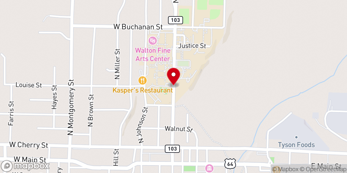 Map showing location of University of the Ozarks