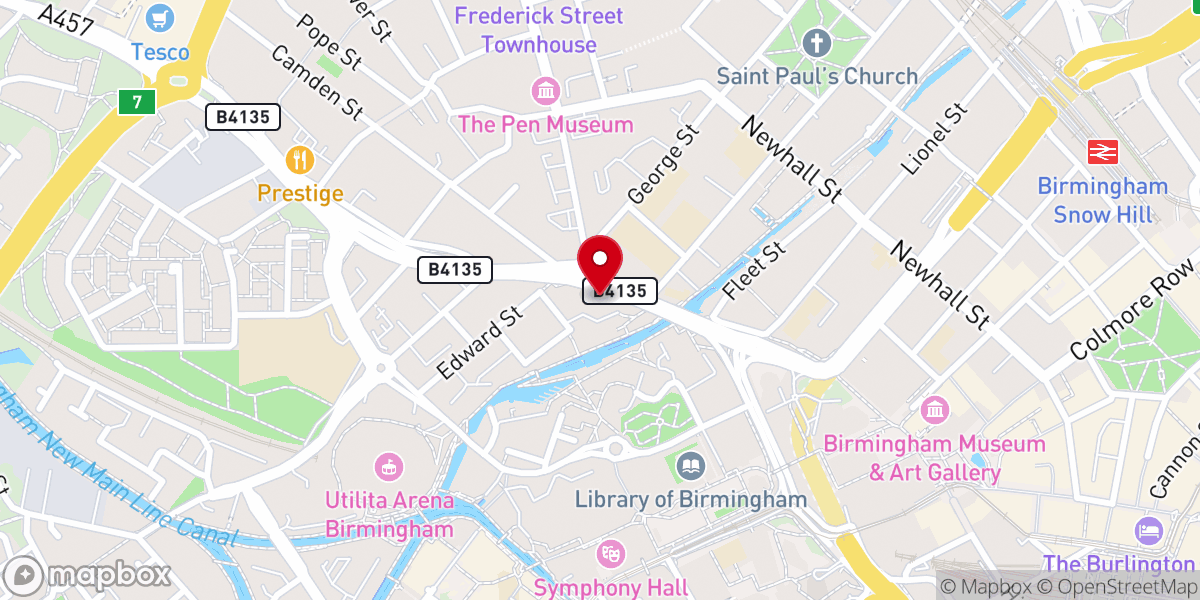 Map showing location of Birmingham City Church