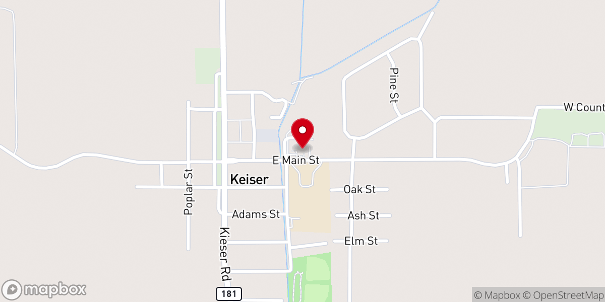 Map showing location of First Baptist Church of Keiser