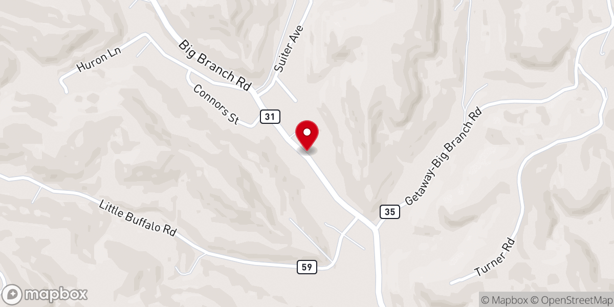 Map showing location of Big Branch Church