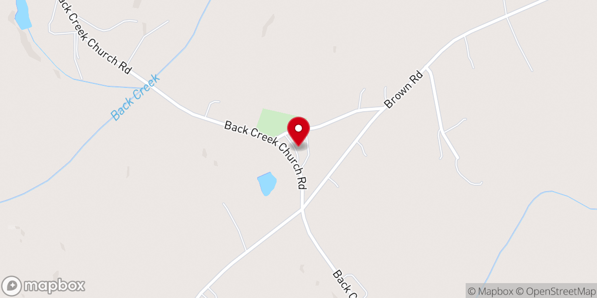 Map showing location of Back Creek Presbyterian Church (PCA)