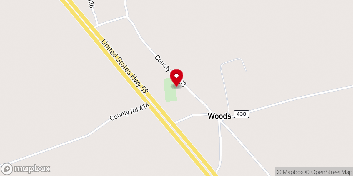 Map showing location of Woods United Methodist Church