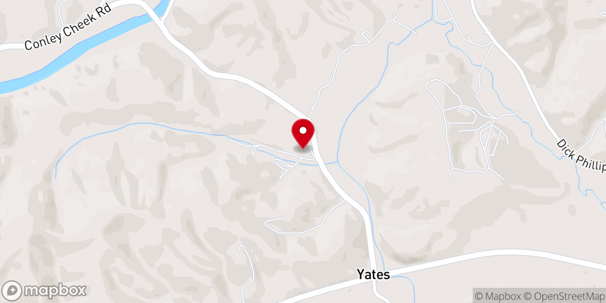 Map showing location of Old Fields Baptist Church