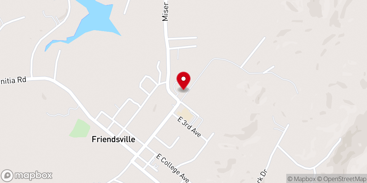 Map showing location of Friendsville First Baptist Church