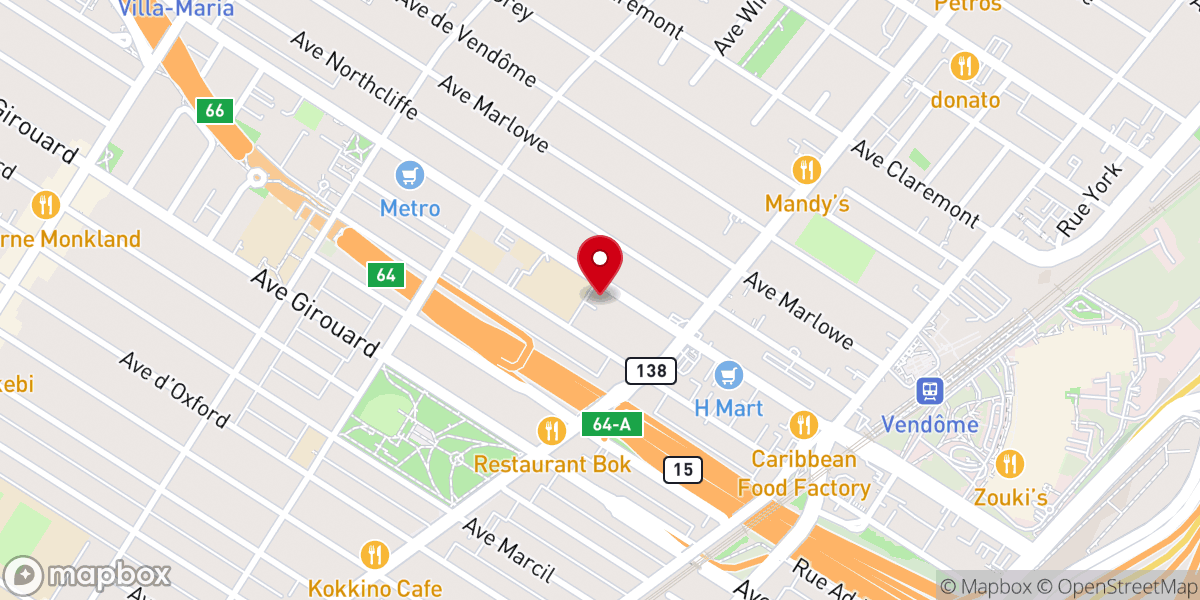 Map showing location of Korean Full Gospel Church of Montreal