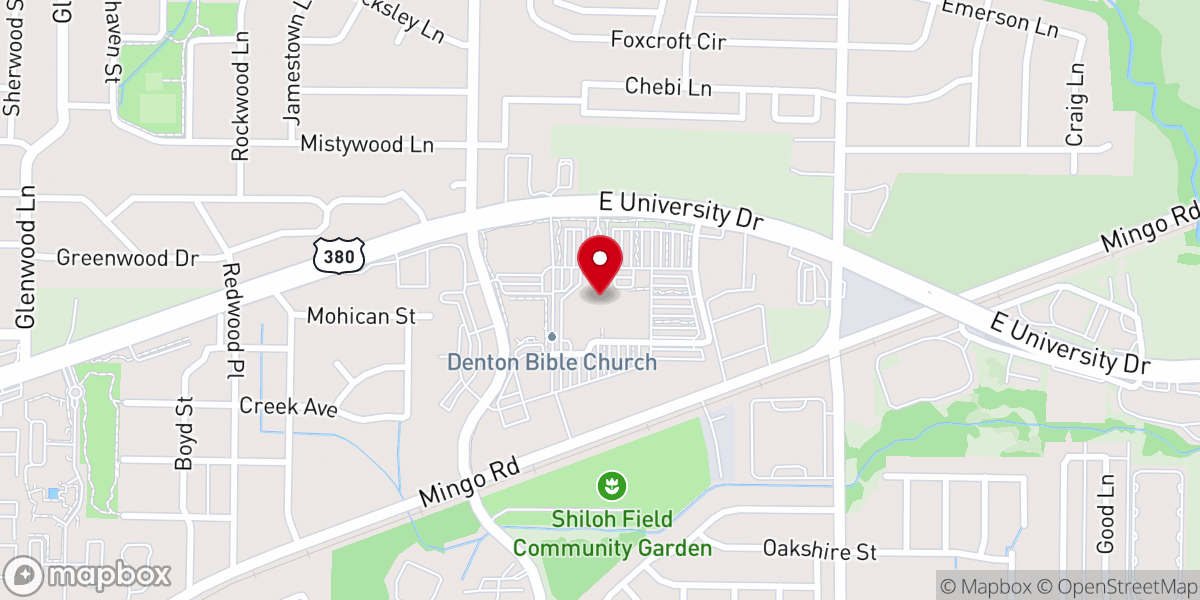Map showing location of Denton Bible Church