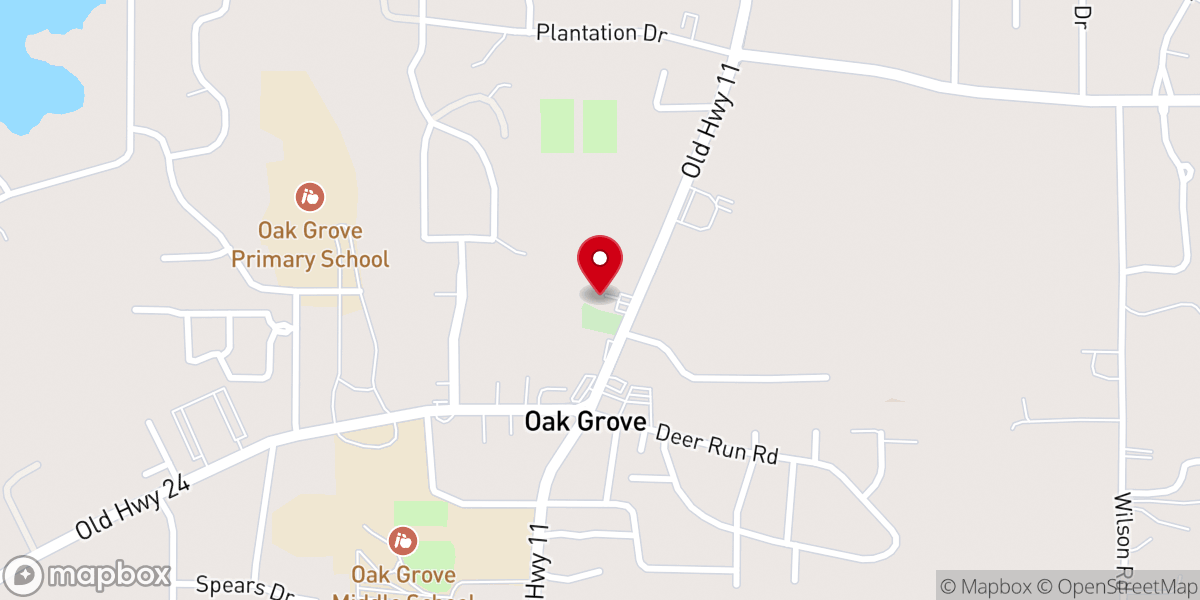 Map showing location of First Baptist Church of Oak Grove