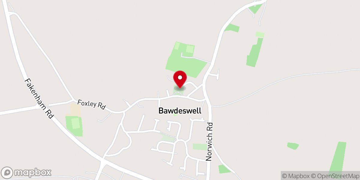 Map showing location of All Saints Church Bawdeswell