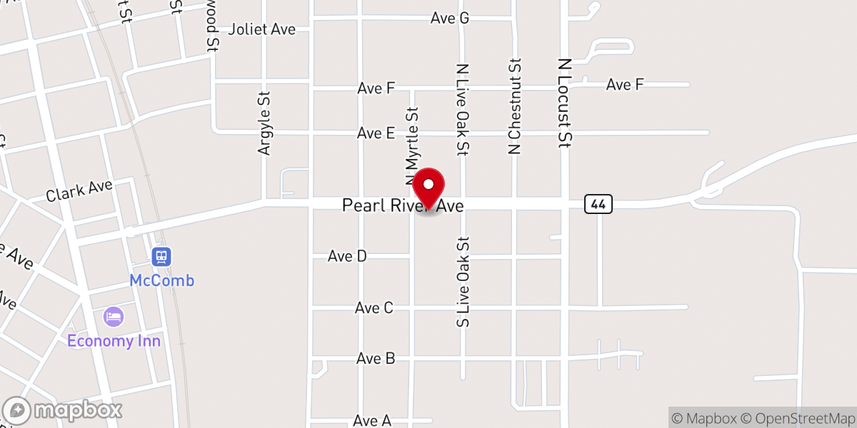 Map showing location of Pleasant Grove East McComb Baptist Church