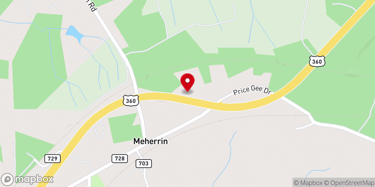 Map showing location of Meherrin Presbyterian Church