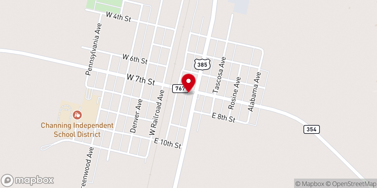 Map showing location of Channing