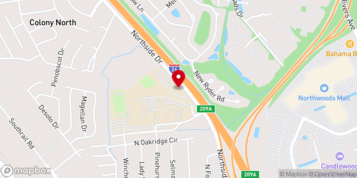 Map showing location of Northside Baptist Church