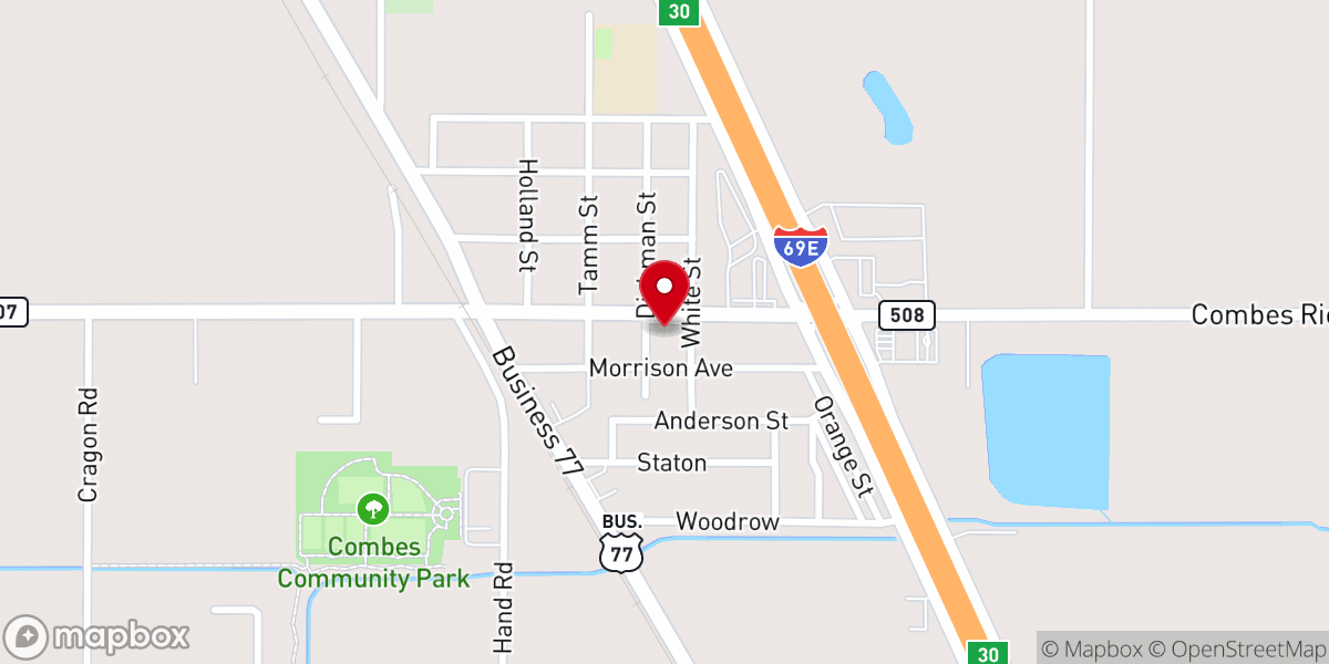 Map showing location of First Baptist Church of Combes