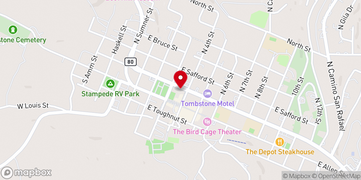 Map showing location of Old Tombstone City Hall