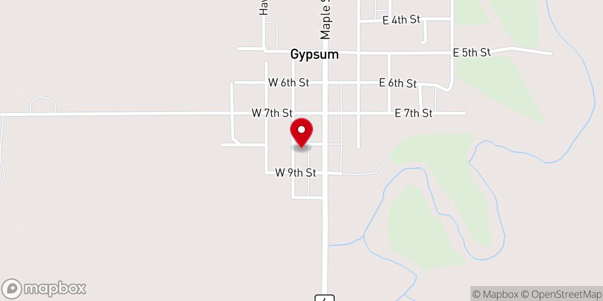 Map showing location of First Baptist Church of Gypsum