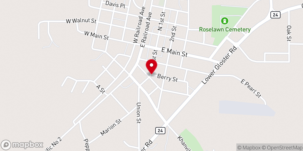 Map showing location of Gloster United Methodist Church