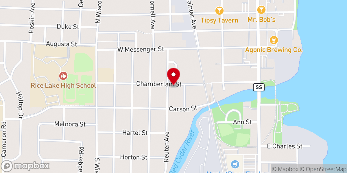 Map showing location of Rice Lake Church of Christ