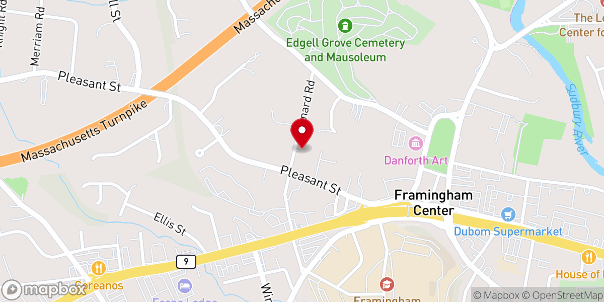 Map showing location of RCCG Chapel of Redemption, Signs and Wonders Framingham MA