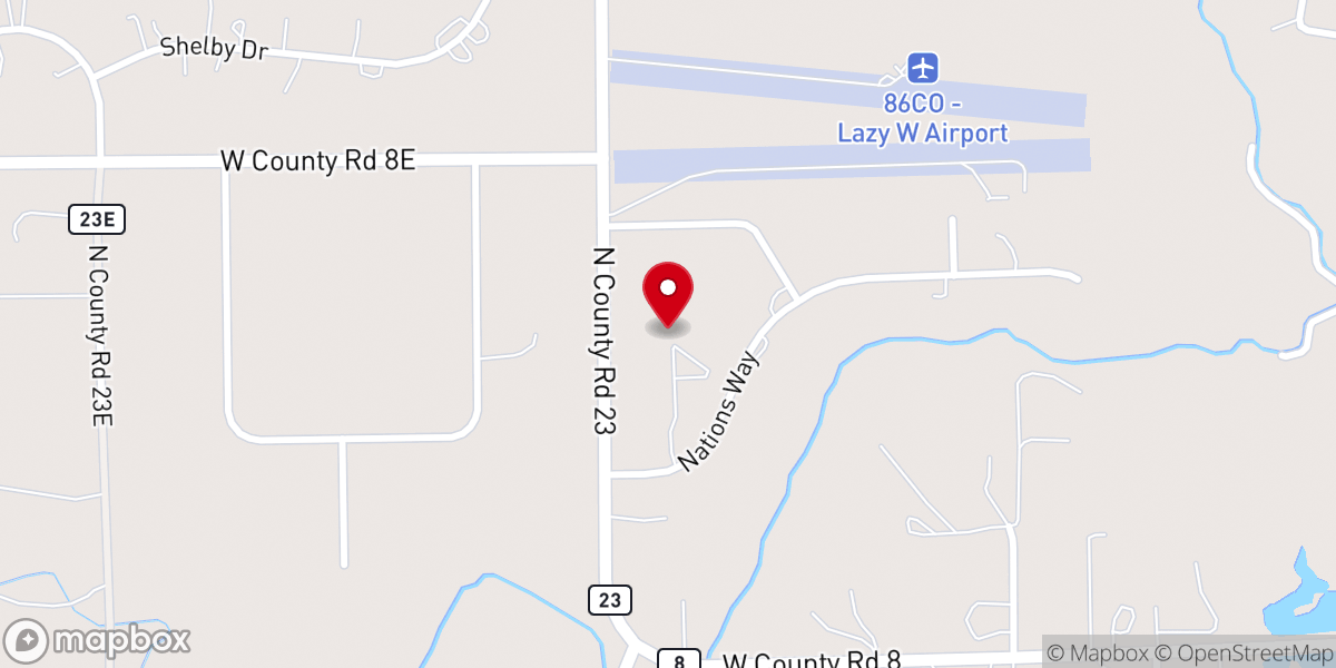 Map showing location of Berthoud Family Church