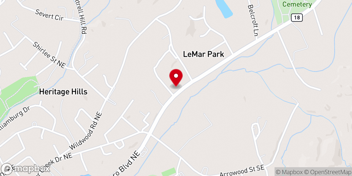 Map showing location of Crossroads Baptist Church