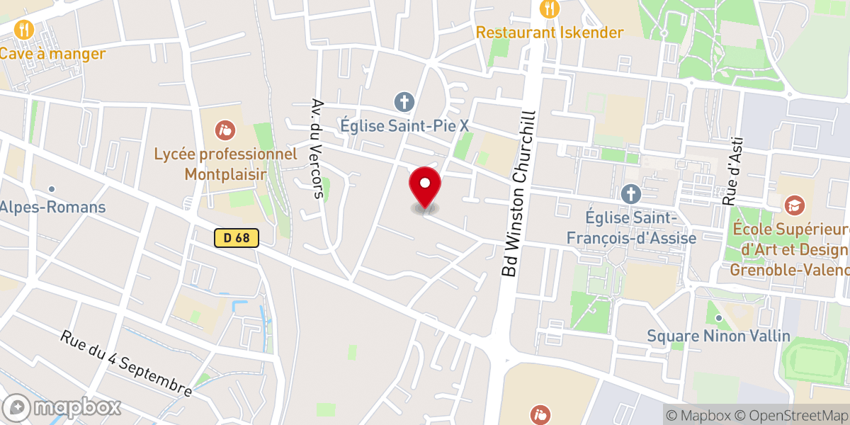 Map showing location of Eglise Protestante Unie de Valence - Temple du Charran
