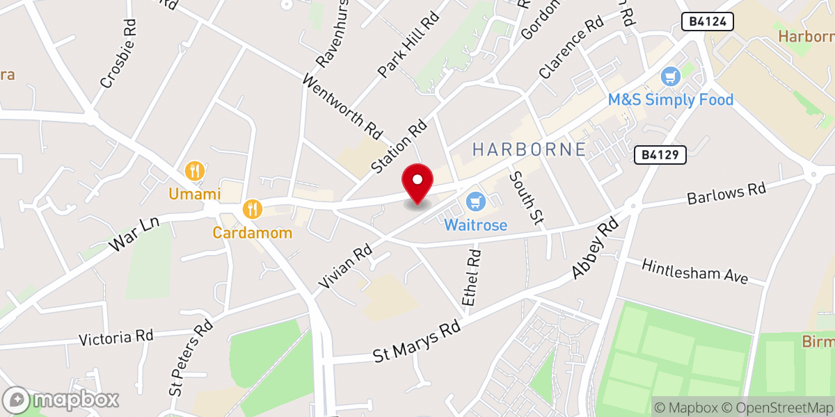 Map showing location of St John's Harborne