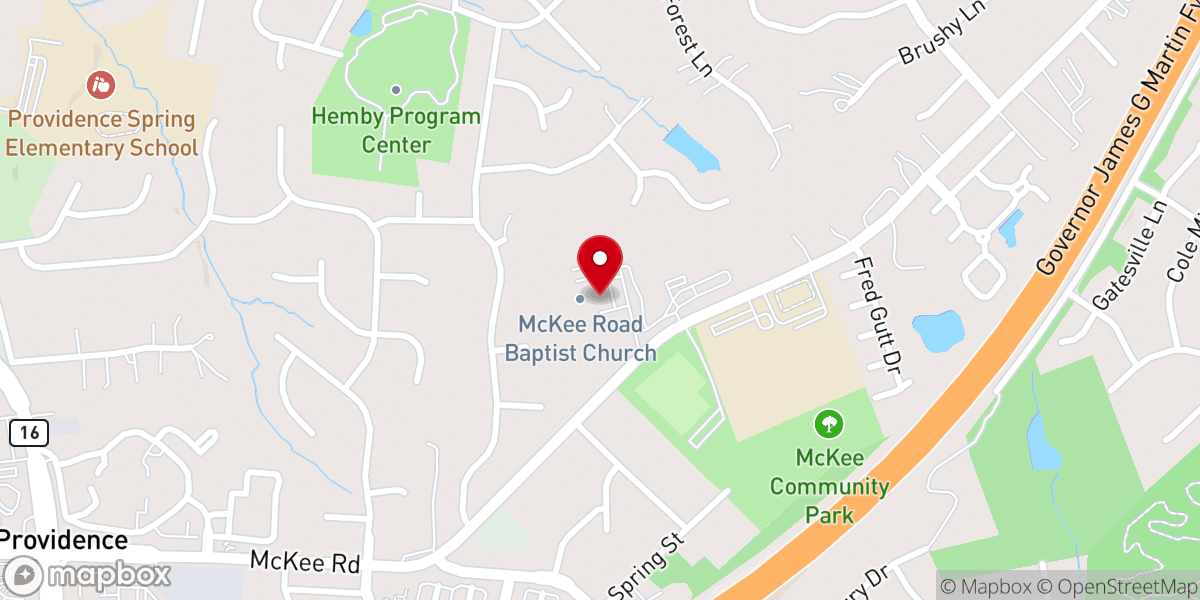 Map showing location of McKee Road Baptist Church