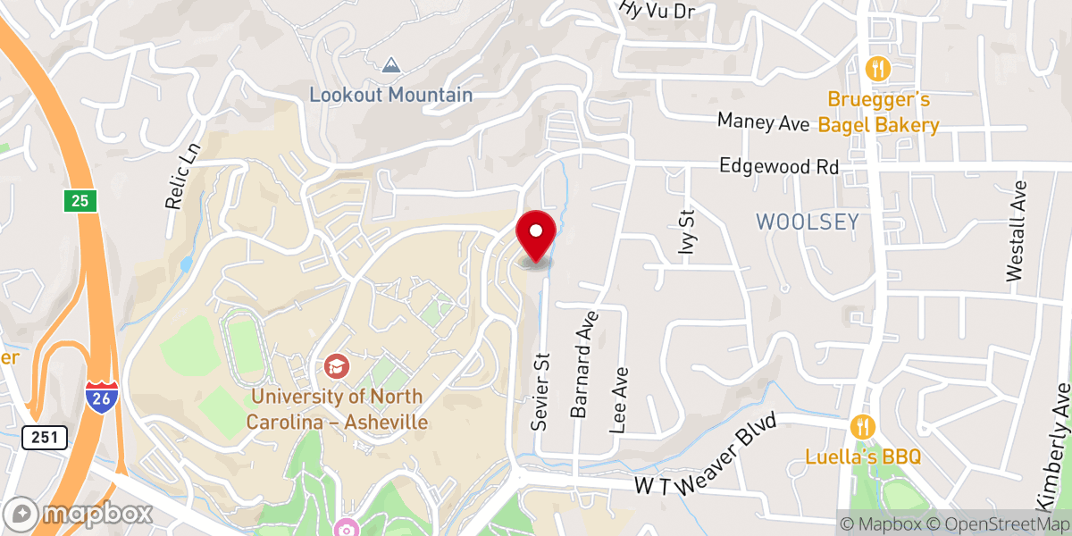 Map showing location of UNC Asheville Cooperative Campus Ministries House