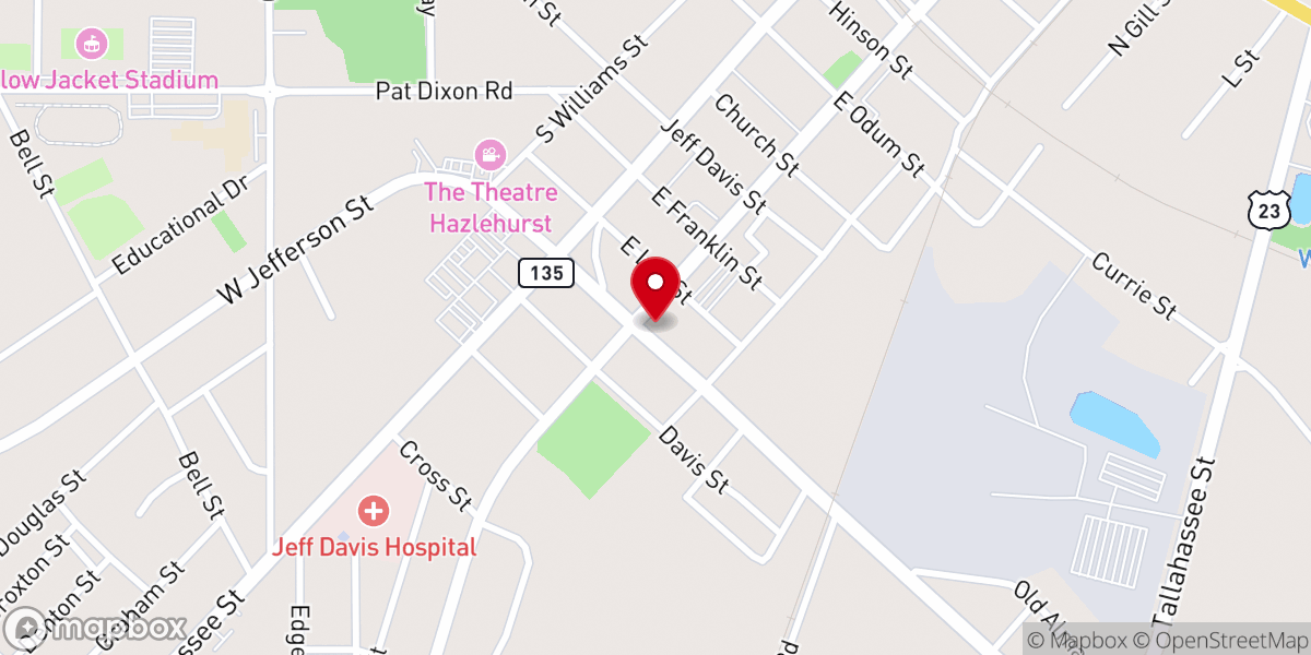 Map showing location of Southside Baptist Church
